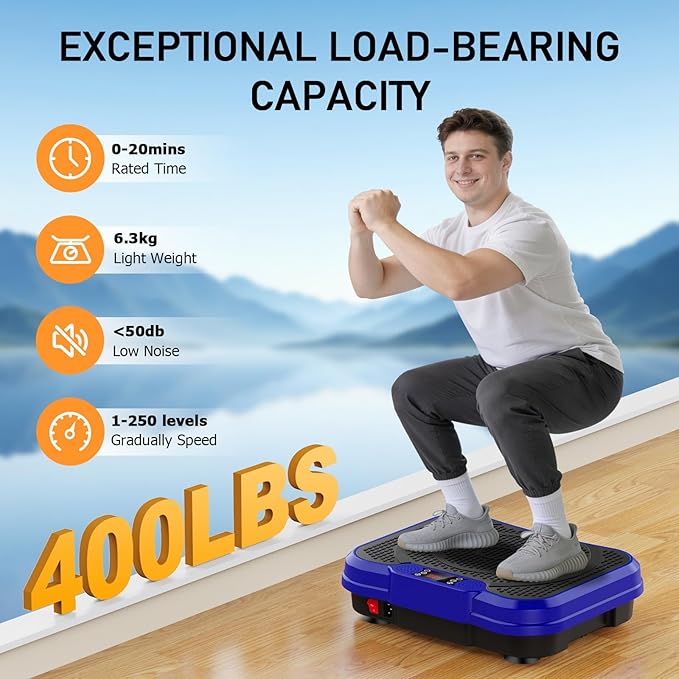 Vibration Plate Exercise Machine, Vibrating Platform for Lymphatic Drainage Weight Loss, 250 Speeds Full Body Workout Vibrated Plates Fitness Platform for Home Women Men