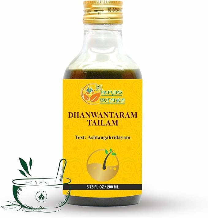 HERBS BOTANICA Dhanwantharam Thailam Oil for Massage Oil, Support Overall Relaxation, Prevent Stretch Marks, Moisturizes Skin, Natural Strength After Delivery 200 Ml
