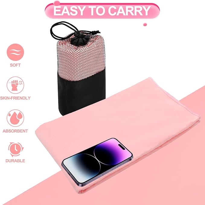 2 Pack Hot Yoga Towel, Super-Absorbent Soft Microfiber Yoga Mat Towels, Mat-Sized Non Slip Yoga Towel for Bikram Pilates Fitness, 72" x 26.5", Pink