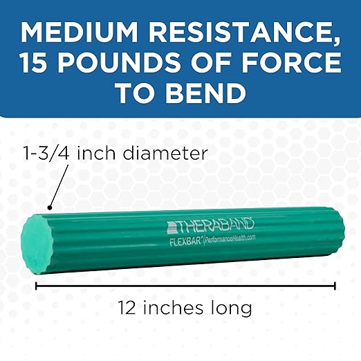 THERABAND FlexBar, Tennis Elbow Therapy Bar, Relieve Tendonitis Pain & Improve Grip Strength, Resistance Bar for Golfers Elbow & Tendinitis, Green, Medium, Intermediate