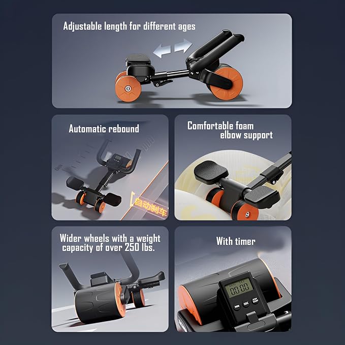 LOUXIFENG 2024 New ab Wheel Roller with Elbow Support Adjustable Automatic Rebound Abdominal Wheel Roller for Core Work Out Fitness