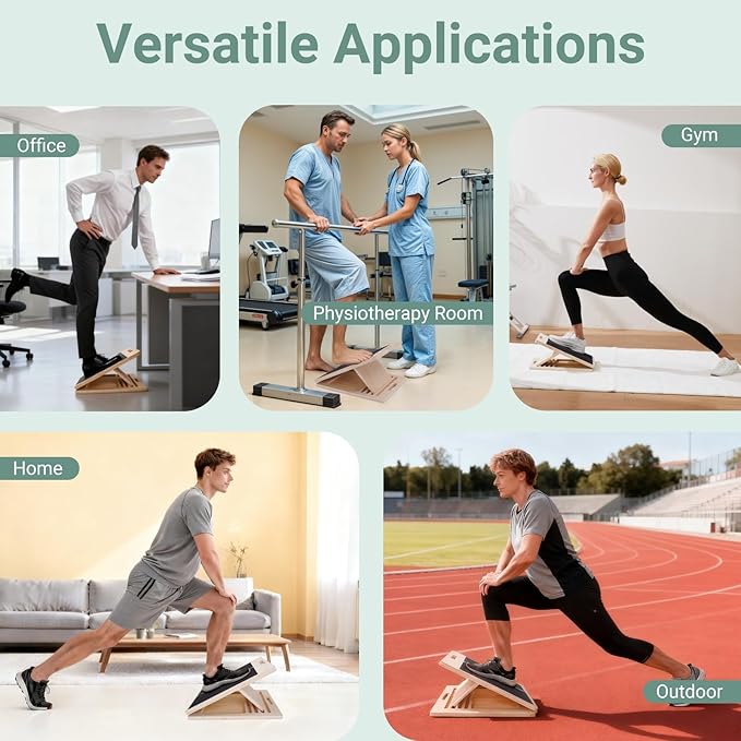 Portable Wooden Slant Board for Calf Stretching, Adjustable 5-Angle Incline Board for Ankle, Heel & Foot Exercise, 400lb Capacity, Includes Training Poster