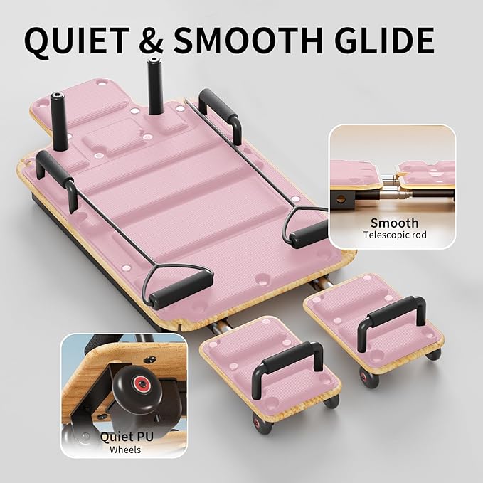 Pilates Board Reformer for Home Workout, Reformer Board, Glide Board, Sliding Rails, Maple Wood Deck & High-Strength Steel Rails, Adjustable Resistance Bands, PU Wheels, Quick Assembly