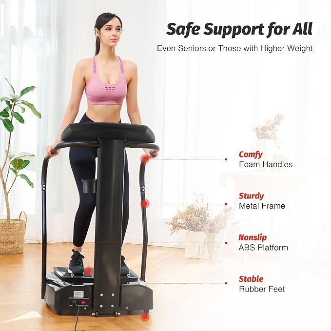 ZELUS Vibration Plate Exercise Machine with Handles, Vibration Plate for Lymphatic Drainage with 2 Resistance Bands (3 Preset Modes 99 Levels)