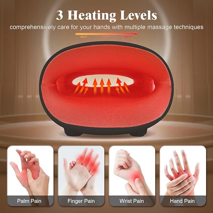Hand Massager, 9 Modes 9 Intensities Hand Massage, Cordless Hand Massager for Arthritis and Carpal Tunnel, Gift for Men Women Parents Relaxation at Office,Dark Black