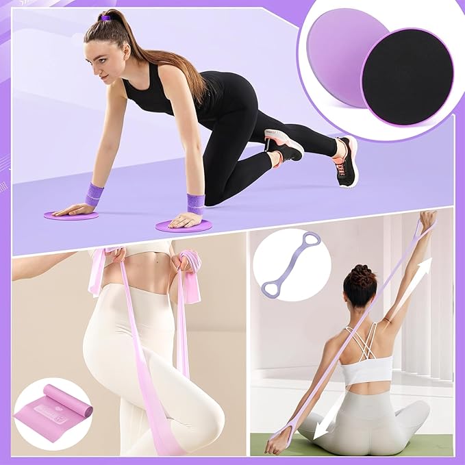 Pilates Essentials Kit for Women, Yoga Exercise Equipment Set for Home Workouts with Mini Ball, Resistance Bands, Sliding Disks & Accessories - Fitness Set for Yoga & Pilates Beginners