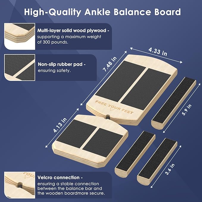 Ankle Balance Board - Non-Slip Balance Board for Physical Therapy, Fast Injury Recovery & Core Strength - 300lbs Capacity - Ideal for Athletes, Seniors & Home Use-Accompanying Manual