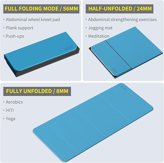Foldable Yoga Mat Extra Thick & Large (74" x 31.5" x 0.32"), Double-Sided Non Slip & Lightweight Fitness Mat, 8mm Thick Wide Exercise Mats for Woman Man Kids, Portable Workout Mats for Travel, Studio or Home Use