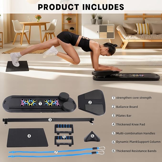 Pilates Board Foldable Pilates Reformer, 12-in-1 Multifunctional Portable Pilates Reformer Set