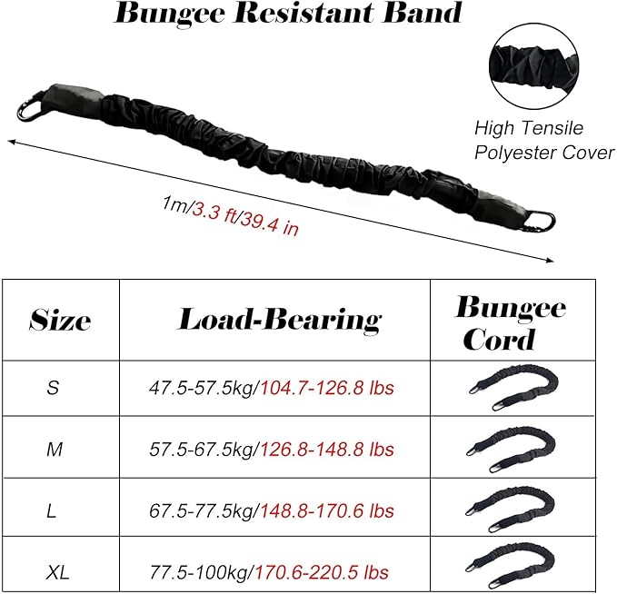 Bungee Fitness Equipment Set W/4 Sizes, Professional Latex Cord Resistance Bands For Gym, Yoga & Air Dance, Suspension Trainer Professional Home Suspension Training Kit