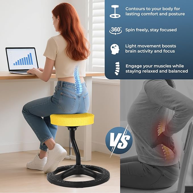 ADHD Chair for Kids, Yoga Chairs for Adults, Wobble Stool Active Flexible Seating Desk Chair with Non-Slip Base and Washable Seat Cover for Stability, Balance, Yoga, Office, School, Classroom