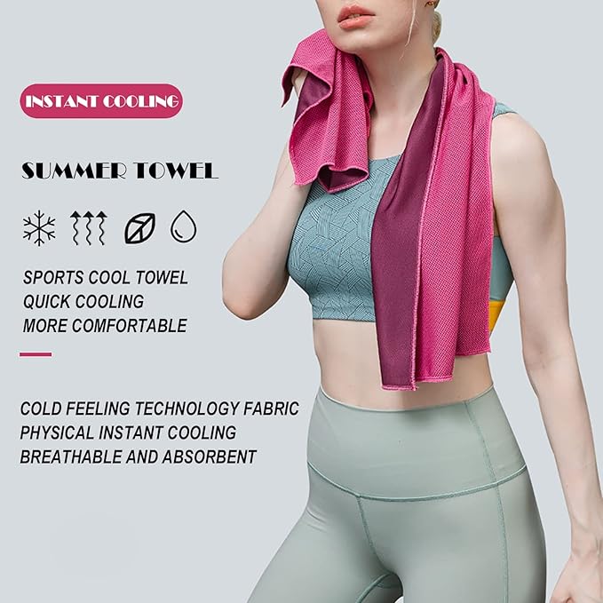 Pack of 20 Cooling Towel 40x12'' Ice Towel for Neck and Face Microfiber Chilly with Bag Breathable Yoga Gym Stay Cool Towels Sweat Rag for Workout Running Camping Pilates Beach, Rose