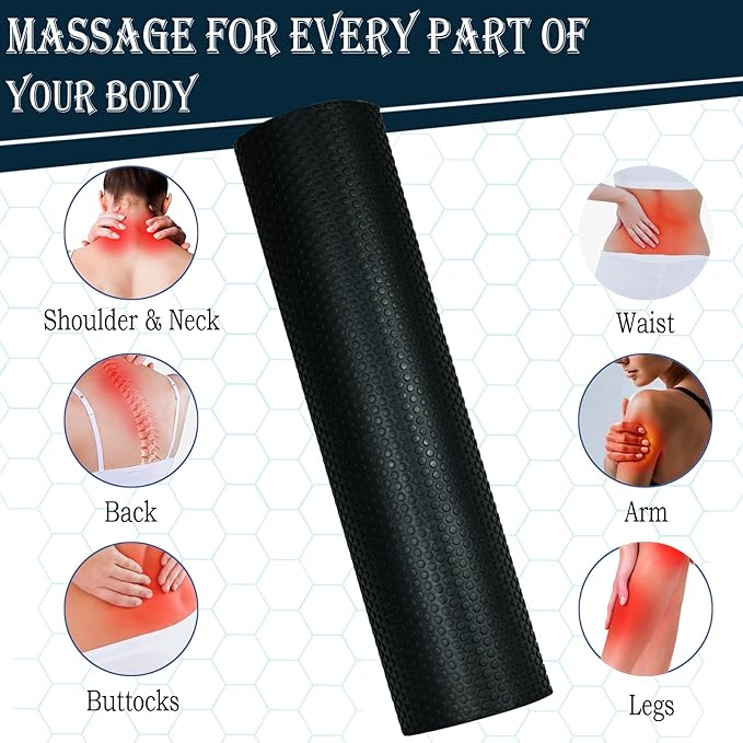 35“ High Density Fitness Foam Roller, Super Soft Round PE Foam Roller Exercises Yoga, Stretching, Deep Tissue&Muscle Recovery Relieves Muscle Pain, Improves Mobility & Circulation (Black)