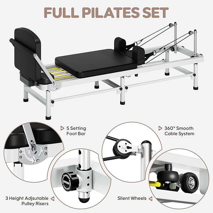 Pilates Reformer, 91" Foldable Reformer Pilates Machine with High & Low Mode, 3 in 1 Pilates Equipment for Home Use with Springs & Cords and Jumpboard