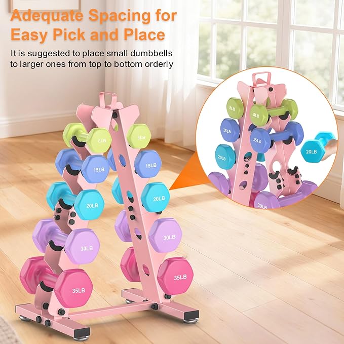 TomCare 6-Tier|5-Tier|4-Tier Dumbbell Rack Stand Only, Weight Rack for Home Gym Storage Stand for Weights Metal A-Frame Strength Training Dumbbell Holder with Handle (Dumbells not Included)