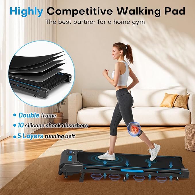 Walking Pad Treadmill, 6.2MPH Under Desk Walking Pad with 10% Incline, Treadmills for Home with Double Frame, 2.75HP Brushless Drive, 12 HIIT Programs, Remote Control, 350LBS Capacity