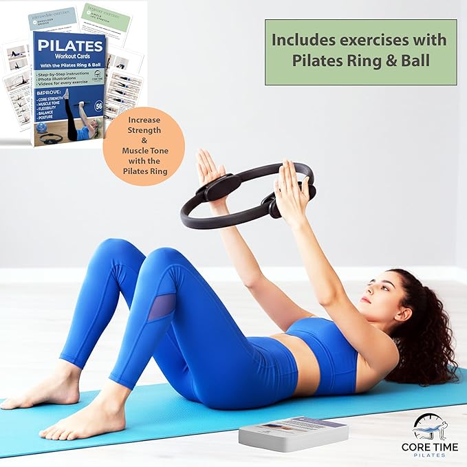 Pilates Ring Set- Pilates Workout Cards, Pilate Ring, and Resistance Band Set.