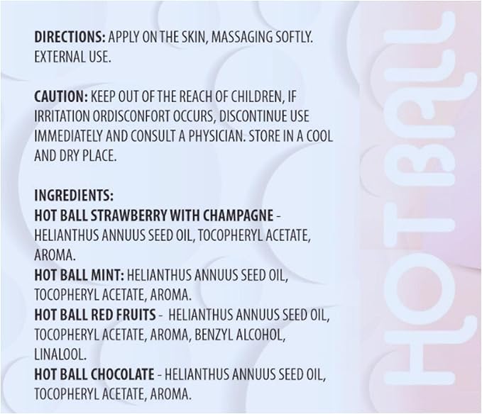 Hot Ball Flavored Kit – 4 Aromas: Strawberry Champagne, Mint, Chocolate & Red Fruits – Massage Oil Balls – Skin-Friendly Massage Beads - 2 Units Each