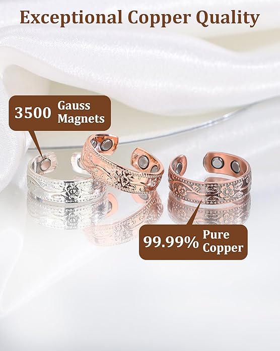 BioMag Copper Rings for Women, 99.99% Pure Copper Magnetic Rings Thumb Rings for Lymphatic Drainage, Adjustable Jewelry Gifts for Women