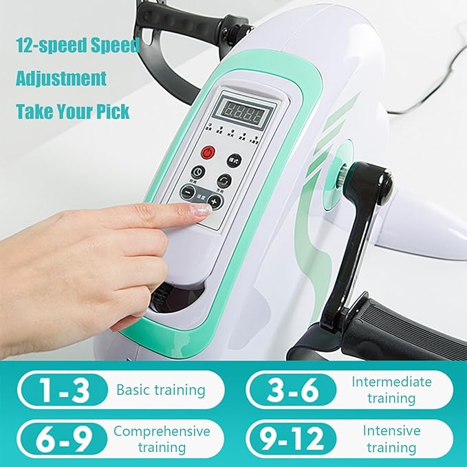 Motorized Pedal Exerciser, Mini Electric Pedal Rehabilitation Machine, 12 Levels Speed Adjustment, Portable Fitness Cycle for Arm/Leg Exercise, Seniors Rehab Training