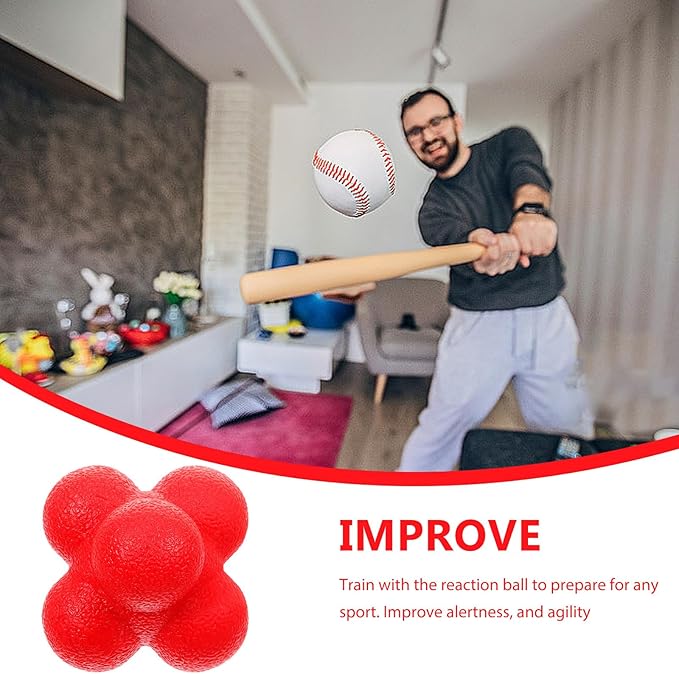 Alipis Hexagonal Reaction Ball for Agility and Hand Eye Coordination Training, 7cm Red High-Difficulty Fitness Ball for Baseball and Indoor Sports Reaction Exercises