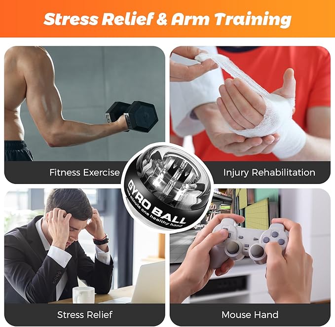 Vollmetal Gyroball Wrist Exerciser Ball Auto Start 5 Level Resistance Gyroscopic Forearm Trainer Arm Strengthening Arm Finger Wrist