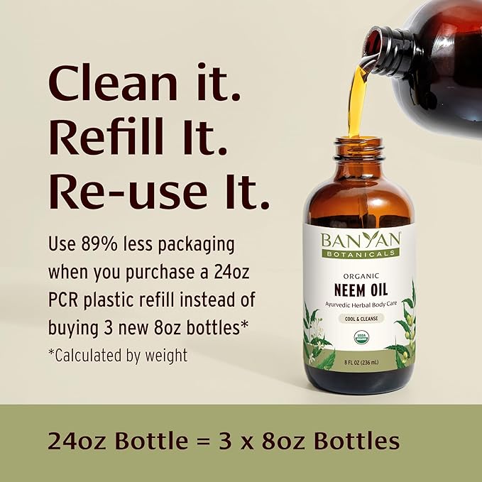 Banyan Botanicals Organic Neem Oil – Cooling & Soothing Ayurvedic Neem Oil – Supports Healthy Radiant Skin – 24 oz. – Non-GMO Sustainably Sourced Abhyanga Massage Oil