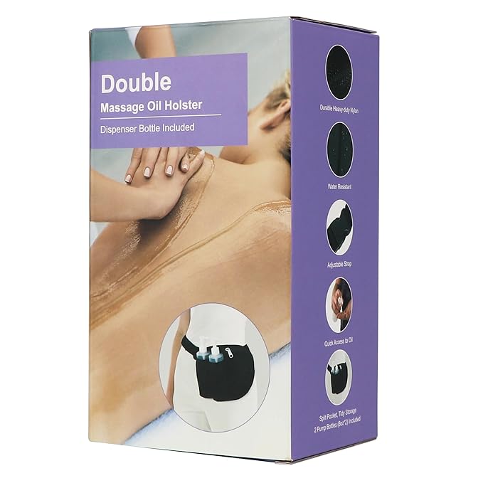 Master Massage Double Bottle Massage Oil & Lotion Holster Bag-Adjustable Dual Kit–Two 8 Oz Refillable Pump Dispenser
