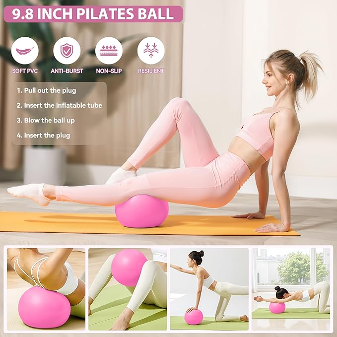 HASHMUST Pilates Ring Kit 12 PCS for Women, Home Workout Equipment with Magic Circle, Mini Exercise Ball, Resistance Bands, Massage Lacrosse, Yoga Strap, Full-Body Fitness Set for Toning & Gift