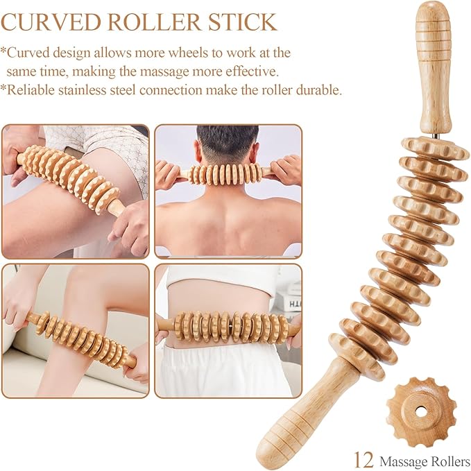 3Pcs Wood Therapy Massage Tools Lymphatic Drainage Massager Wooden Massager Body Sculpting Tools for Maderoterapia,Anti-Cellulite,Pain Relief(3-in-1 Massager)