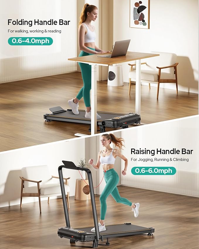 Foldable Treadmill with 12% Incline, 6 in 1 Folding Treadmill with Handle Bar for Home/Office,Under Desk Treadmills Portable Walking Pad with App, Upgrade 3.5HP Low Noise,Remote Control & LED Display,