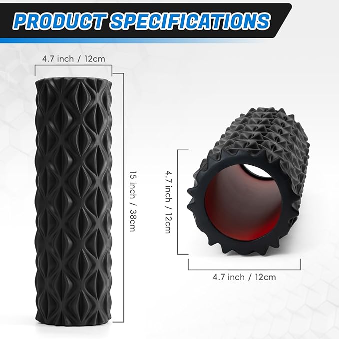 Foam Roller for Deep Tissue Massager, 15" High Density Diamond-Shaped Texture, Myofascial Release, Deep Tissue Muscle Massage Trigger Point Release Back Roller for Fitness (Black)