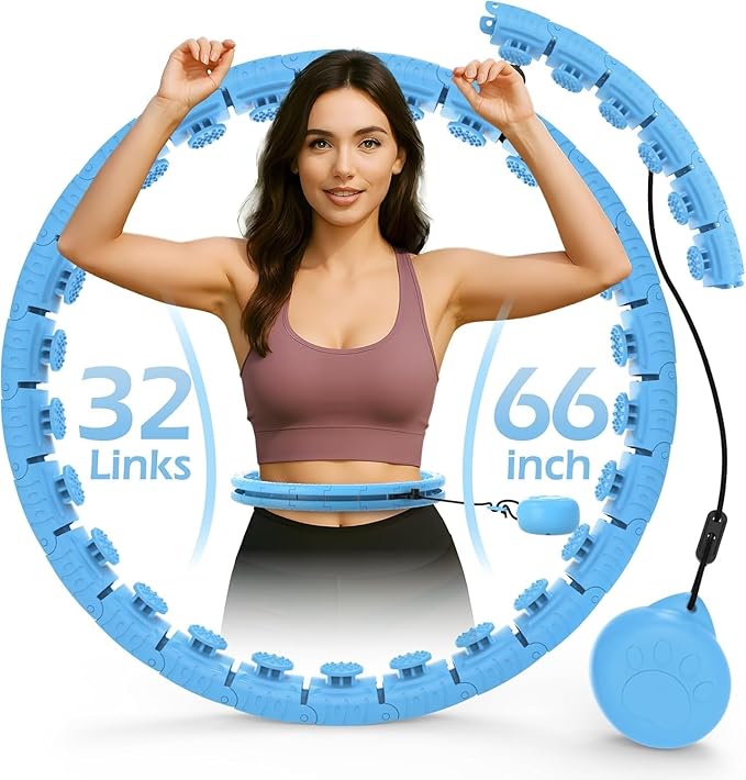 Weighted Hula Circle with 26/32 Links(56-66 Inch) for Adults Weight Loss, Infinity Fitness Hoop Plus Size, for Women Smart Exercise Equipment