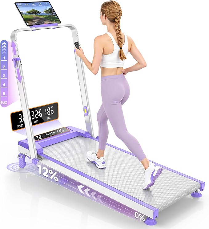 Walking Pad Treadmill with 12% Incline/Adjustable Height, Upgraded 3.5HP Walking Pad with Handle Bar, 4 in 1 Foldable Under Desk Treadmill, Electric Portable Treadmills for Home 350LBS, LED Display