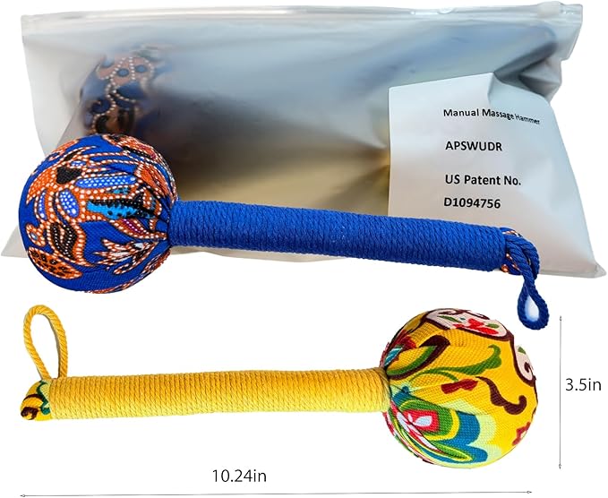 Mugwort Massage Hammer, Back Massager Hammer， Pain Relief Massager for Neck, Back, Shoulder & Body - Handheld Percussion Therapy Tool with US Design Patent,(Blue and Yellow…)