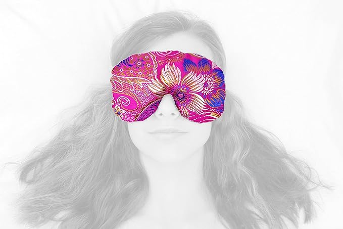 Handmade Weighted Sleep Eye Mask Yoga Pillow - Flax Seed Fill - Unscented - Fuchsia Garden - TEMF-FG