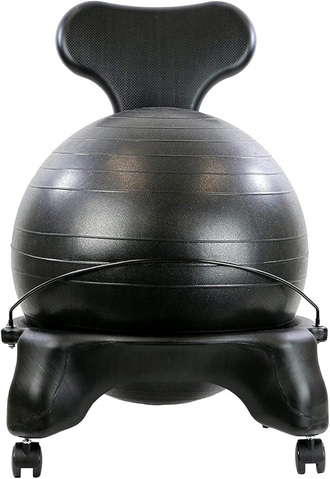 CANDO Ball Chair Inflatable Ergonomic Active Seating Exercise Ball Chair with Air Pump for Home, Office, and Classroom,Black, 22"