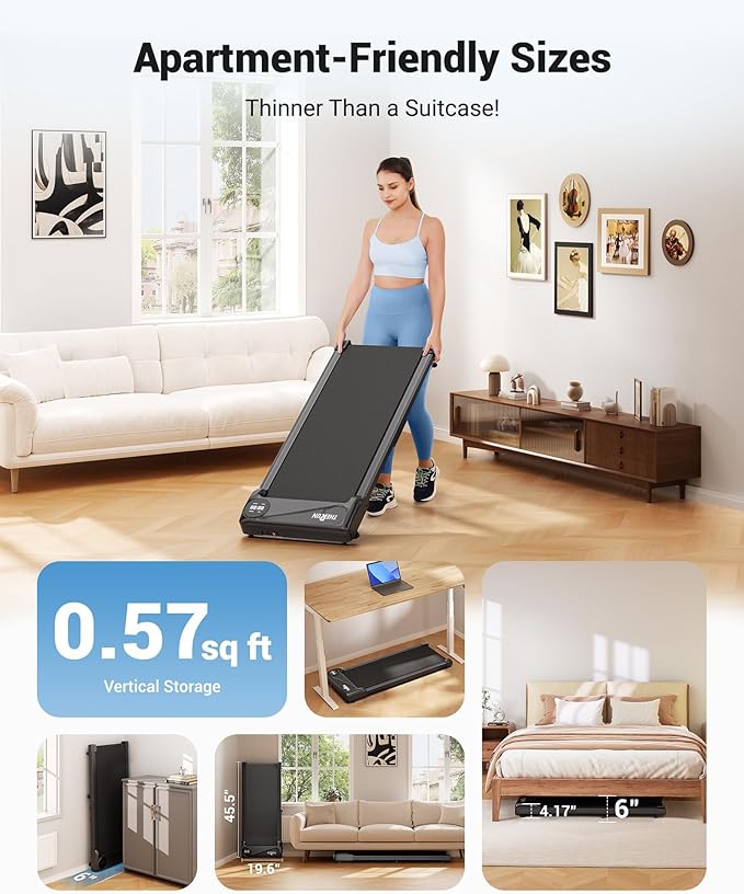THERUN Walking Pad Treadmill Under Desk, Portable Mini Treadmill for Home/Office, Walking Pad Machine with 2.5HP and 265 lbs Weight Capacity Remote Control LED Display