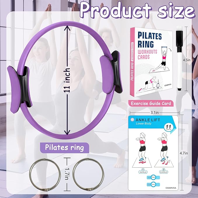 Pilates Ring Fitness Circle for Women - 15 Inch Magic Fitness Circle for Toning Inner & Outer Thighs, Bonus Pilates Equipment Thigh Master Guide.