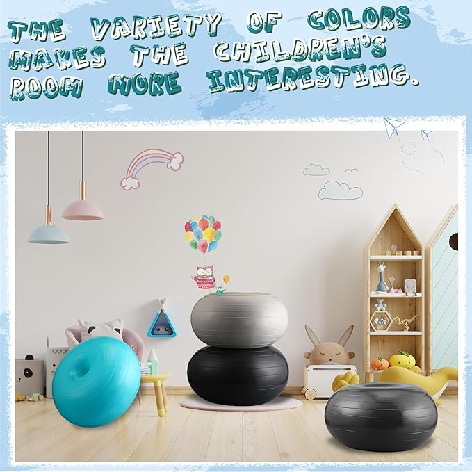 Libima 4 Pcs Flexible Seating for Classroom Inflatable Yoga Ball Chairs with Pump Donut Exercise Ball Chair Cushion Seat for Balance and Stability Training Home Office Gym Workout