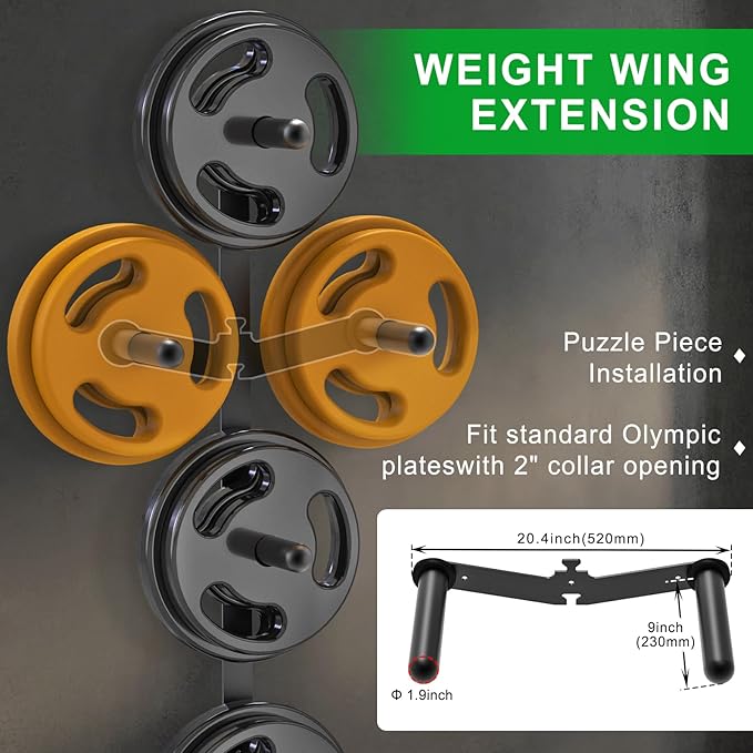 Kipika Weight Plate Storage Rack - Wall Mounted Weight Plate Holder with Durable Steel Construction Organizer for Olympic Plates, 1000lb Capacity, Space-Saving for Home Gym