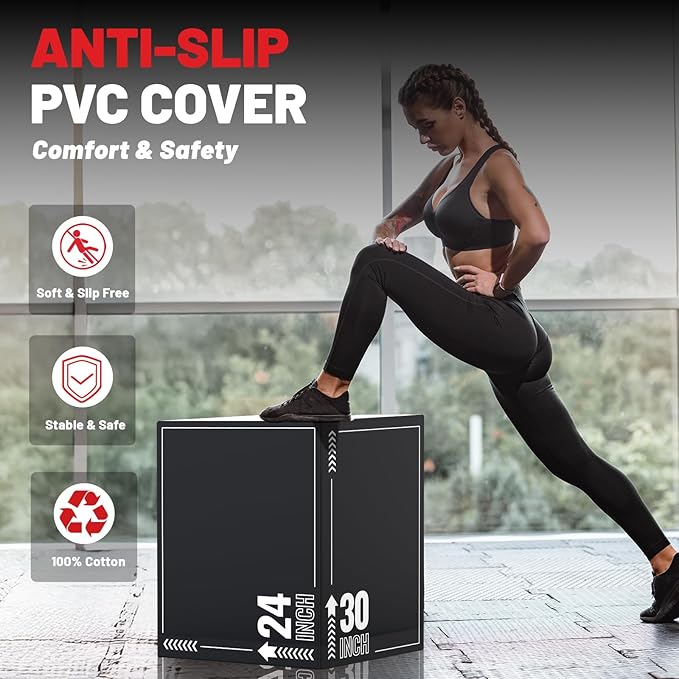 papababe 3-in-1 Plyometric Box Multi-use Jumping Exercise Equipment Trainer with Anti Slip Surface and High Density Foam for Workout Training