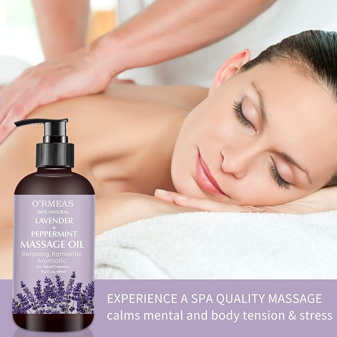 Massage Oil with Lavender and Peppermint Massage Oil for Skin Moisturizing Body Oil Lavender Oil for Men and Women 10.2 fl.oz