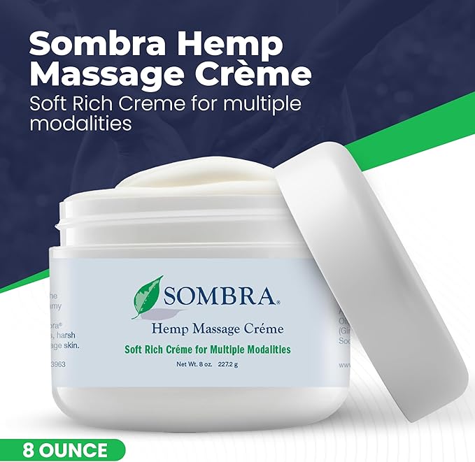 Sombra Hemp Massage Crème – Soothes Sore Muscles with Hemp Extract, Vitamin E, Pumpkin, Kukui, Sweet Almond, Jojoba, Shea Butter, Aloe Vera & Lemongrass, 8oz