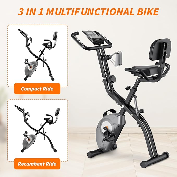 ATIVAFIT Exercise Bike Foldable Fitness Bike Magnetic Foldable Indoor Cycling Bike 3-In-1 Foldable Exercise Bike for Home Use with Resistance Bands Home Workout Exercise Equipment
