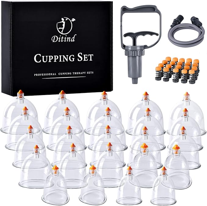 Ditind Cupping Therapy Set, 24 Pcs Cupping Set, Professional Cupping Kit for Massage Therapy, Portable Upgrade Cupping with Case, Pump Suction Cups for Cellulite Muscle Pain Relief Physical Therapy