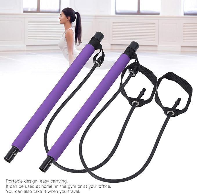 Multifunction Household Elastic Stick Pilates Bar with Pulling Rope, Steel Pipe, Portable 36.2in Fitness Equipment - Versatile Fitness Training, Yoga and Pilates Use, Lightweight