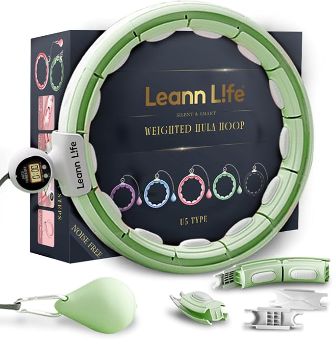U5 Smart Weighted Hula Hoop with Counter – 16 Knots, 28"–46" Adjustable Infinity Hoop Plus Size, Quiet Rubberized Wheels, Ab Workout, Home & Outdoor Fitness, Weight Loss, Abdominal Toner