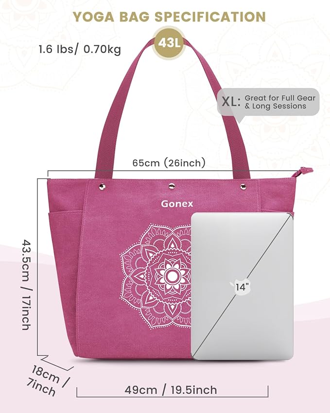 Gonex Yoga Mat Bag, Yoga Gym Bag Tote Bag with Multi Pockets For Women Men, Canvas Yoga Mat Carrier Take in Out Mat Easily For Pilates Travel Workout Office