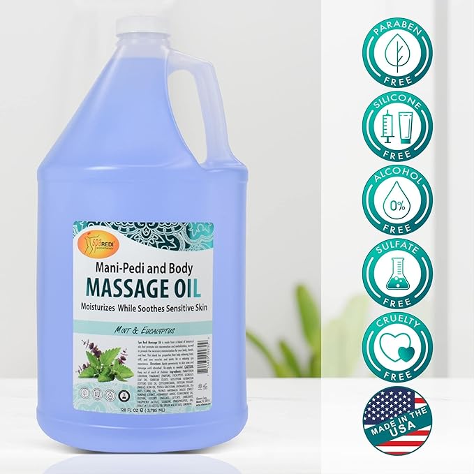 SPA REDI - Sensual Rose Massage Oil, 128 Oz - Professional Pedicure, Manicure & Full Body Therapy, Blend of Almond, Cotton Seed, Sunflower & Avocado Oils, Infused with Essential Oils & Vitamin E